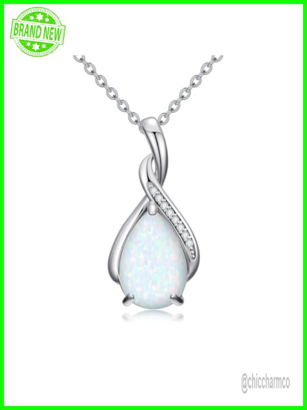 925 Sterling Silver Teardrop Opal Pendant Necklace Lab Grown Diamond